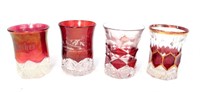 Lot, Ruby Red 4" glasses, 4 pcs marked "Mother;"
