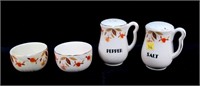 Lot, Hall Autumn Leaf pattern salt and pepper and
