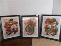 3 Framed 'Sad Clowns" Pictures