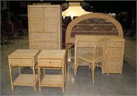 Wicker 5 piece bedroom set with 52" W. headboard,