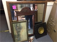 Lot of Wall mirrors, prints, brass wall sconce
