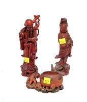 Lot, 2 oriental statues: 8" each plus carved