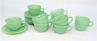 Lot, Fire King Jadite tea cup and saucer sets, 9