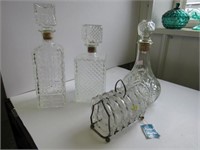 3 Glass Liquor Decanters, England Crystal Coaster