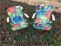 Pair of bright colored child's lawn chairs