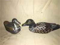 Painted wood duck & metal lidded duck