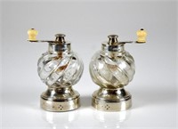 PAIR OF VICTORIAN SILVER MOUNTED GLASS GRINDERS