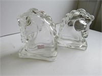 Glass Horsehead Bookends 1 Chipped on bottom