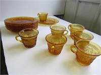 Tiara Amber Snack Set 7 Oval Plates, 7 Cups