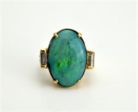 18K GOLD, OPAL, AND DIAMOND RING