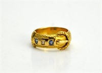 ANTIQUE SAPPHIRE, DIAMOND, AND GOLD RING