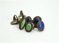LOT OF LAPIS AND JADE CHINESE VERMEIL RINGS