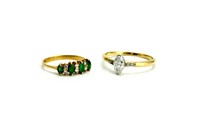 TWO EMERALD, DIAMOND, AND GOLD RINGS