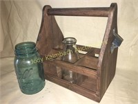 Very nice wooden milk bottle tote w/ opener