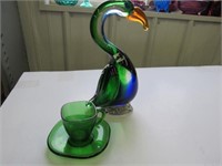 Glass Bird, Forest Green Demi-Tasse Cup saucer,