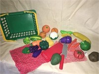 Toy fruit/veggie set with knife cutting board