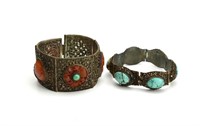 TWO CHINESE FILIGREE TURQUOISE AND AGATE BRACELETS