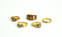 FIVE DIAMOND AND 14K YELLOW GOLD RINGS
