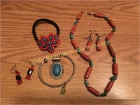 Turquoise & red coral color necklace and more