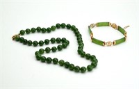 NEPHRITE JADE AND GOLD NECKLACE AND BRACELET