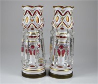 PAIR OF BOHEMIAN CASED GLASS LUSTRES