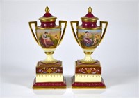 PAIR OF AUSTRIAN PORCELAIN COVERED URNS