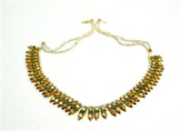 EMERALD, MOONSTONE, PEARL AND GOLD NECKLACE