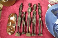 6pc Carved African Figures & Mask