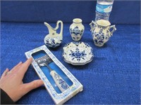4 small delft holland pieces & delft cheese slicer