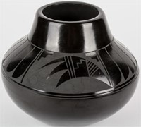 Navajo Adakai Black on Black Etched Pottery