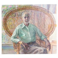 Self Portrait in Rattan Chair, oil