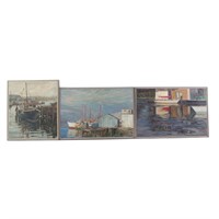Three Harbor Scenes, oils