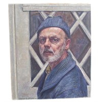 Self Portrait in Knit Cap, oil