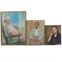 Three Portraits of Elderly Women, oils