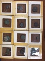 12 ANCIENT COINS IN COIN CARDS