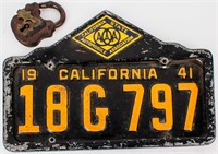 1941 CA DMV License Plate & Antique Padlock