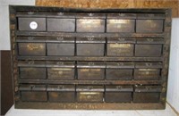 Twenty drawer garage organizer with nuts,