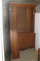 Lighted wood hutch with three drawers, two