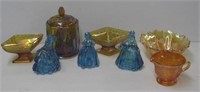 (8) Carnival glass items including (3) Blue lady