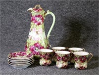 11 pc Painted Porcelain Tea Set