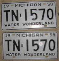 Pair of 1958 Michigan license plates.