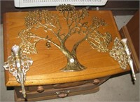 Brass wall hanging tree and matching candle stick