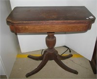 Vintage wood hinged top table with metal claw