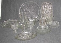 Clear glass items including platters, divided