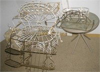 (7) Metal plant stands, wall displays, bench and
