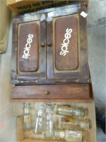 Vintage Wooden Spice Rack W/Glass Spice Jars