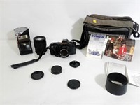 Camera Canon T50 avec objectif Sigma et accessoire