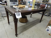 DINING TABLE   CANE AND GLASS TOP   59 X 30 X 33