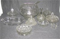 Clear glass items including vases, bowls and
