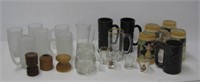 (5) Various steins, frosted glass mugs and other